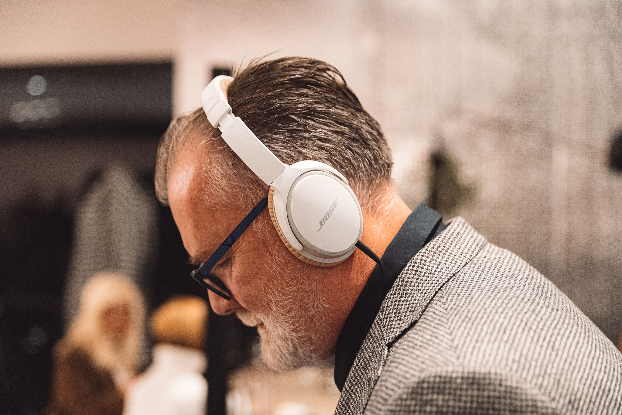 DJ Matthew Bee wearing headphones at Roxanich Winery during a wedding event in Croatia